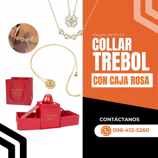 COLLAR TREBOL CON CAJA ROSA